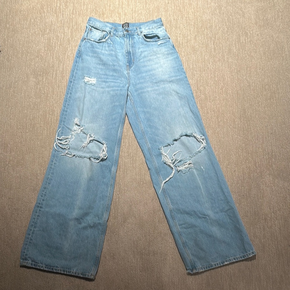 Women's Light Blue, Distressed, Skater Baggy Jeans